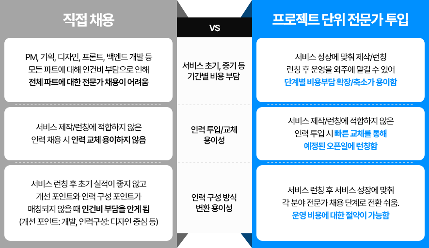 직접 채용 VS 프로젝트 단위 전문가 투입